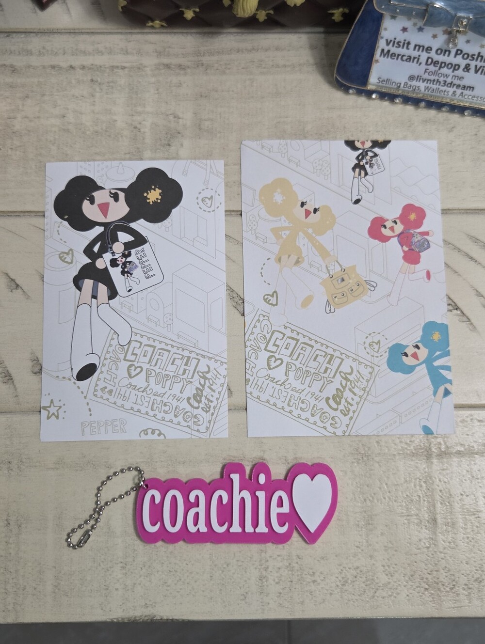 Coach Poppy Chan Pepper Card Set, & Coachie Bag Charm Keychain, NWOT